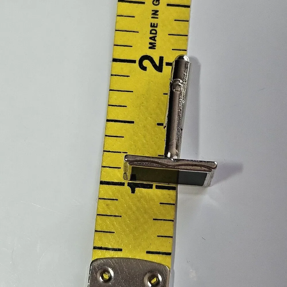 Cuff Links Vintage - Silver Tone with Black Enamel - Rectangle Shape